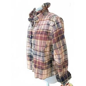 Upcycled Cropped Flannel with Ruffled Collar | Men’s M / Women’s Oversized